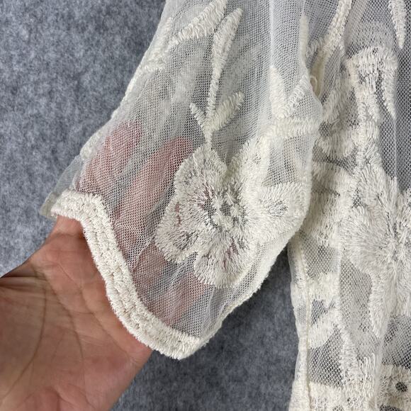 Woven Heart Lace Boho Dress Womens Medium Ivory Sheer Mesh Embroidered Fairy NEW - Picture 14 of 15